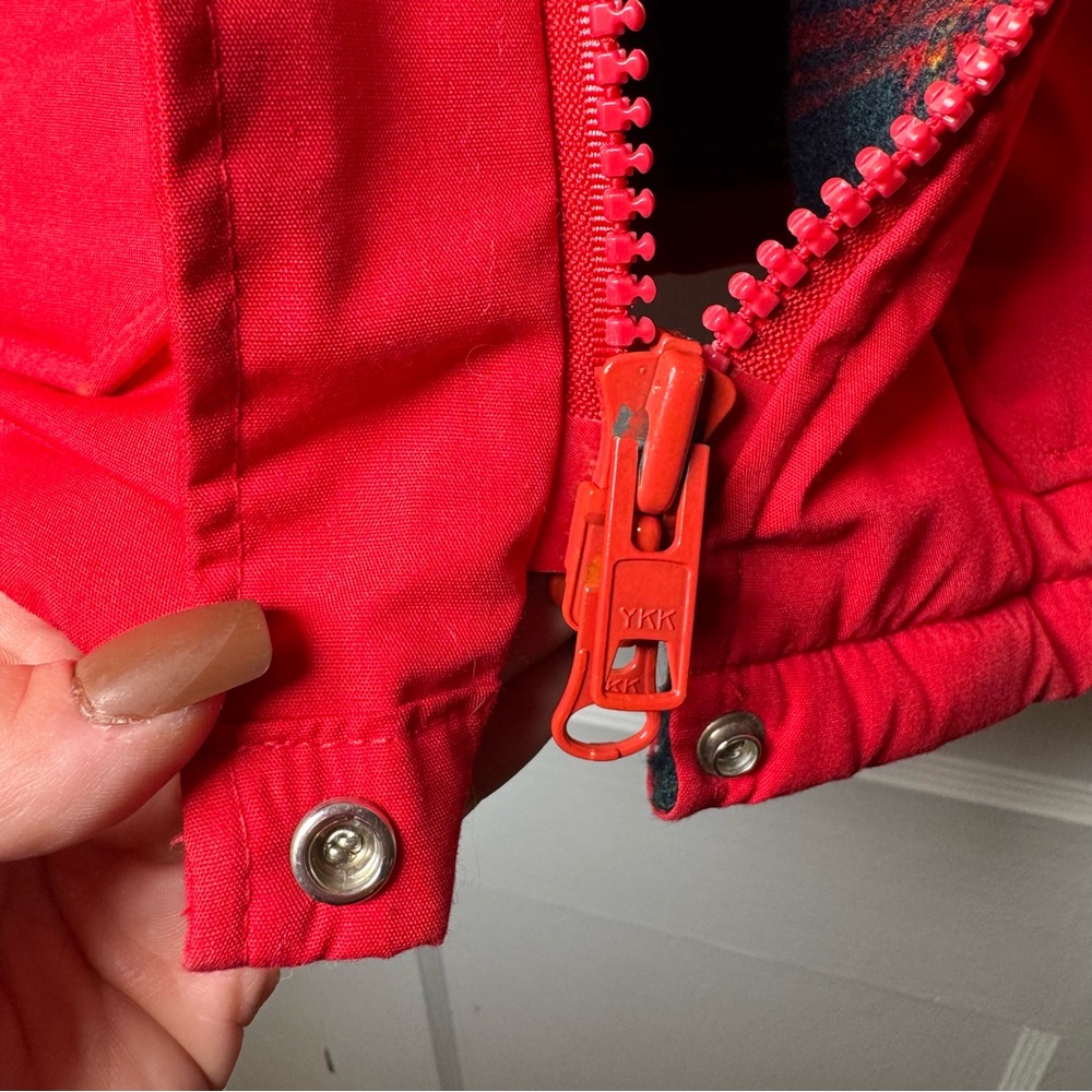 Woolrich Flannel Lined Fur Trim Parka Red Winter Coat Large - Picture 9 of 16